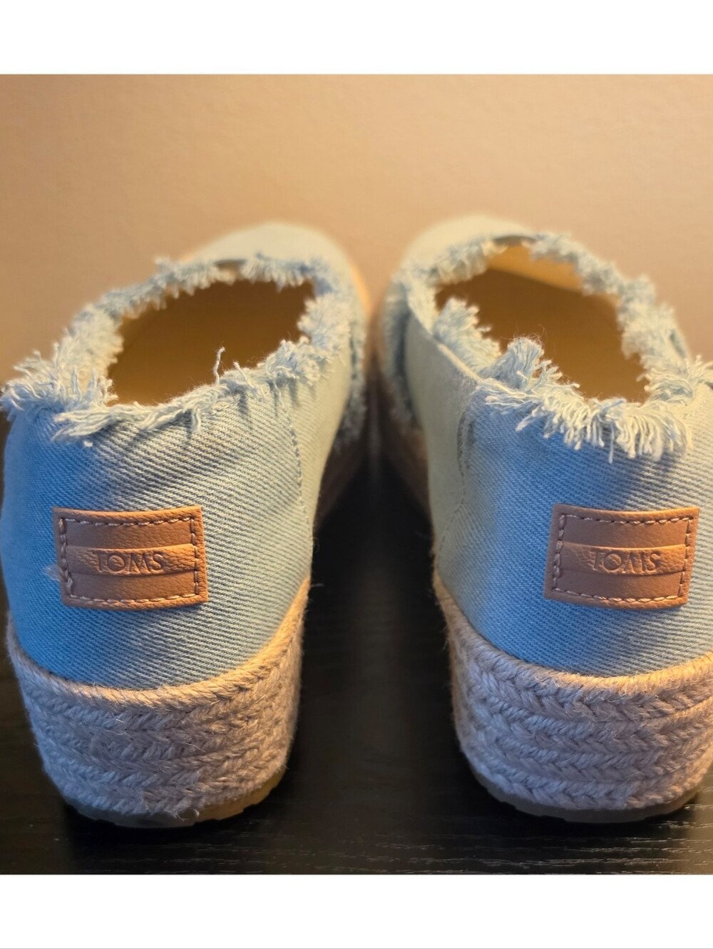 TOMS Valencia Platform Espadrille Light Wash Frayed Denim Size 8 - Picture 5 of 6